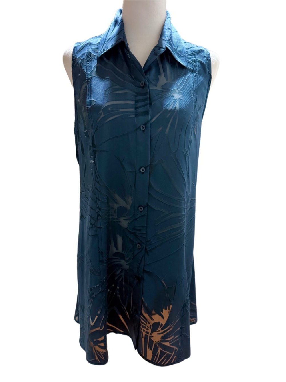 Donna Karan Navy Sleeveless Button-Front Shirt Tunic